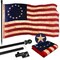 G128 Combo Pack: 5 Ft Tangle Free Aluminum Spinning Flagpole (Black) & Betsy Ross Tea-Stained Flag 2x3 Ft, ToughWeave Pro Series Embroidered 420D Polyester | Pole with Flag Included